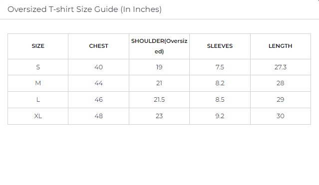 Size Chart – None Clothing