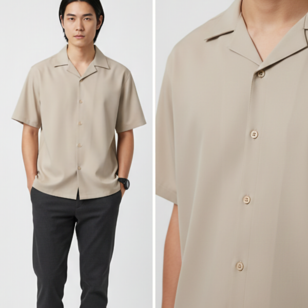 Beige Plain Oversized Half Sleeves Shirt