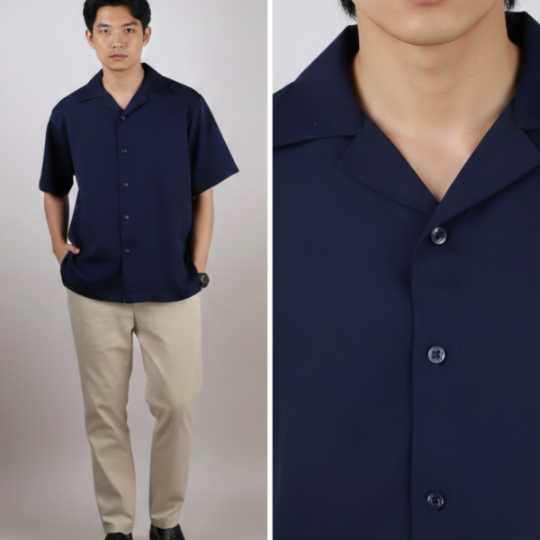 Navy Blue Plain Oversized Half Sleeves Shirt