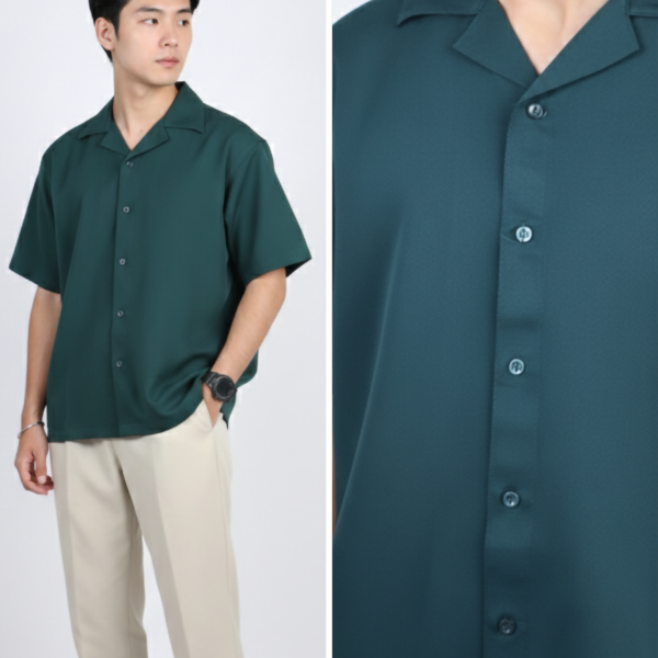 Bottle Green Plain Oversized Half Sleeves Shirt