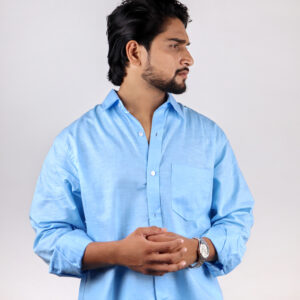 None Clothing Sky Blue 100% Linen Oversized Shirt