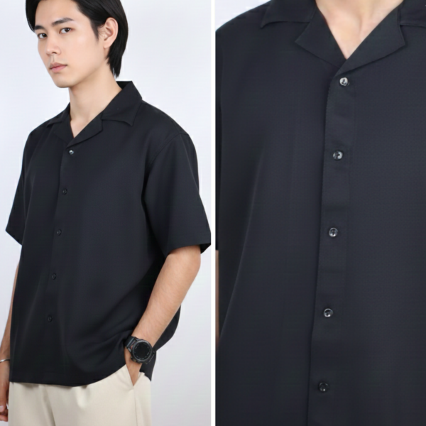 Black Plain Oversized Half Sleeves Shirt