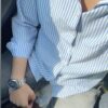 Light Blue Striped Shirt for Men Premium Cotton Casual Full Sleeve Shirt