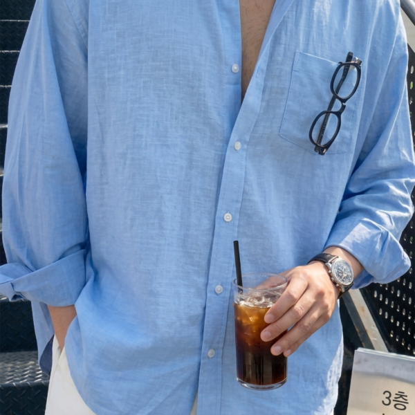 Men's Light Blue Linen Shirt with relaxed fit
