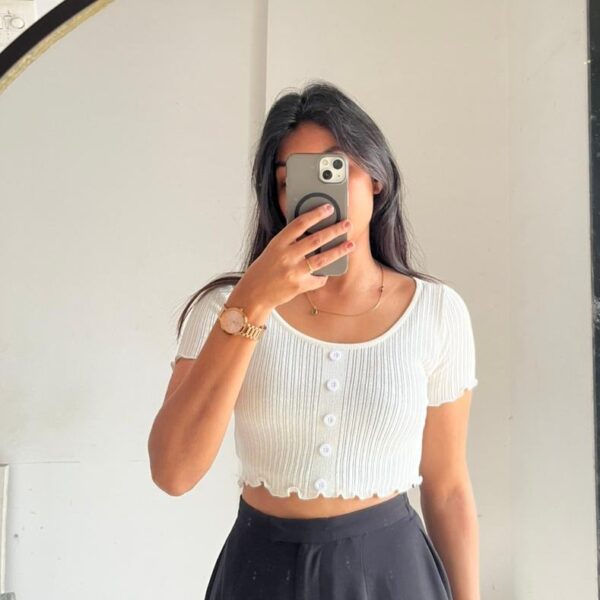 White Ribbed Short Sleeve Crop Cardigan Top