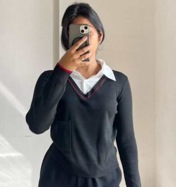 Black V-neck With Attached White Collar Sweater