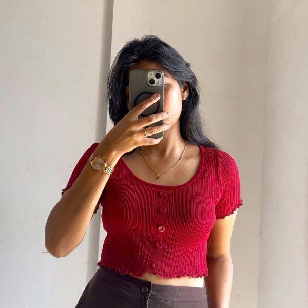 Maroon Ribbed Short Sleeve Crop Cardigan Top