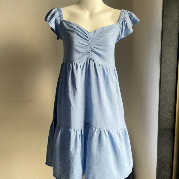 Sky Blue Ruffled Sleeves Knee Length Dress