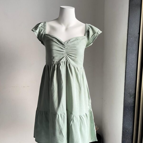 Sage Green Ruffled Sleeves Knee Length Dress