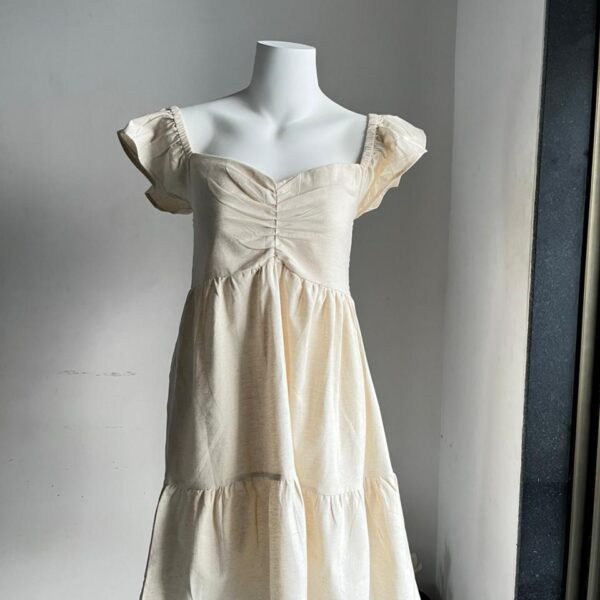 Beige Ruffled Sleeves Knee Length Dress