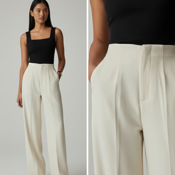 Off White High-Waist Non-transparent Premium Wide-Leg Trousers