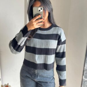 Grey & Black Ribbed Striped Sweater