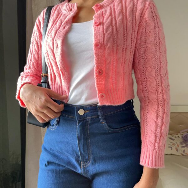 Pink Cropped Knit Cardigan