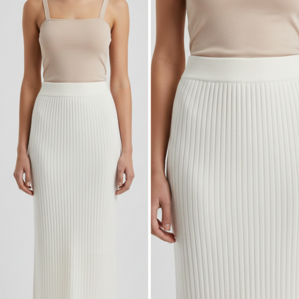 Off-white Ribbed Midi Skirt