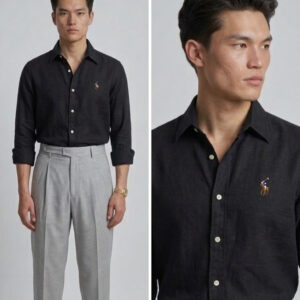 Men's Regular Fit Black Cotton Linen Blend Solid Casual Shirt