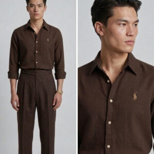 Men's Regular Fit Expresso Brown Cotton Linen Blend Solid Casual Shirt