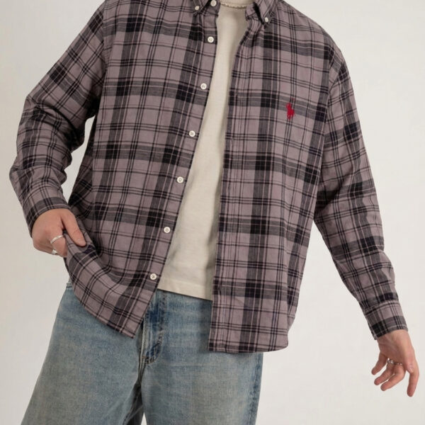 Premium Purple Checked Shirt for Men Dusty Purple Black Plaid Casual Full Sleeve Shirt