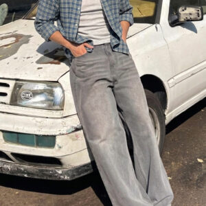 Men's Classic Checked Shirt – Slate Blue & White Tartan