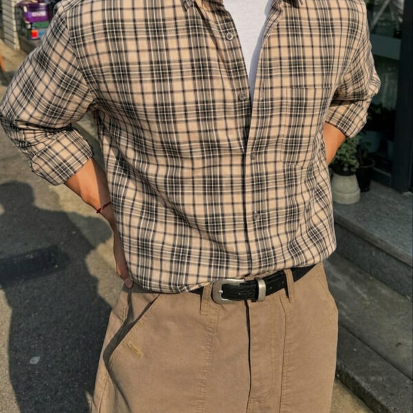 Khaki Checked Shirt for Men Premium Beige Plaid Casual Shirt