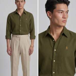 Men's Regular Fit Olive Green Cotton Linen Blend Solid Casual Shirt
