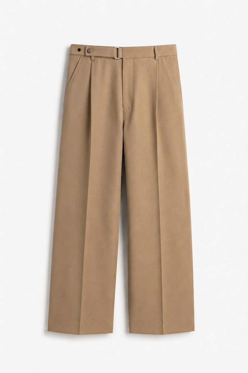 Men's Beige Korean Wide Leg Pleated Trousers with relaxed fit