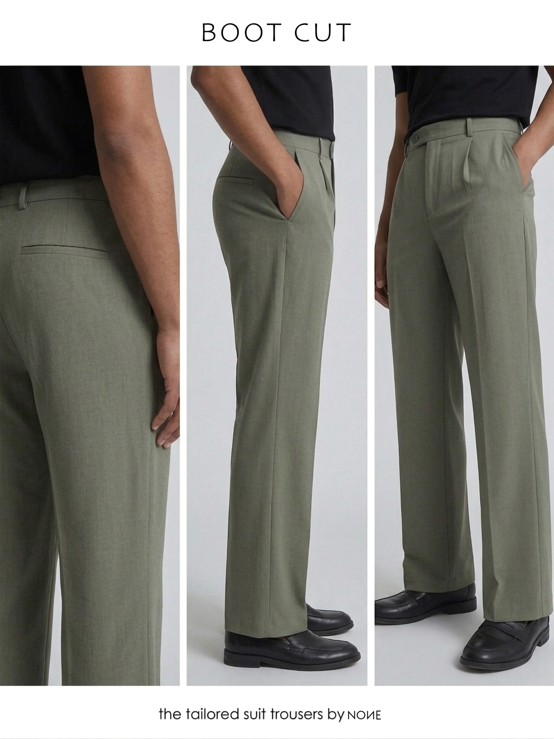 Men's Olive Green Boot Cut Trousers with tailored fit