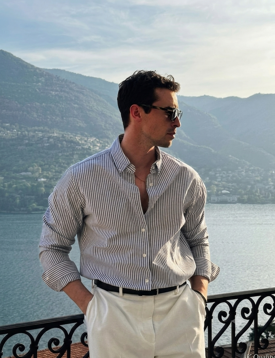Premium White Grey Striped Shirt for Men White Grey Striped Shirt for Men Premium Cotton Casual Full Sleeve Shirt