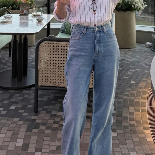 Women's Red Striped Oversized Shirt with relaxed fit and button-down design
